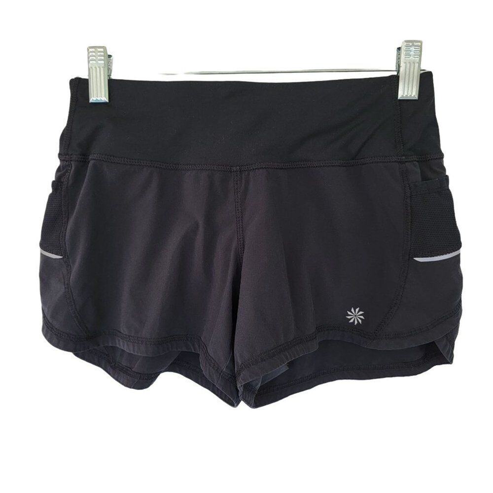Athleta Running Shorts Black Women Size XXS Athletic Quick Dry Reflective Logo
